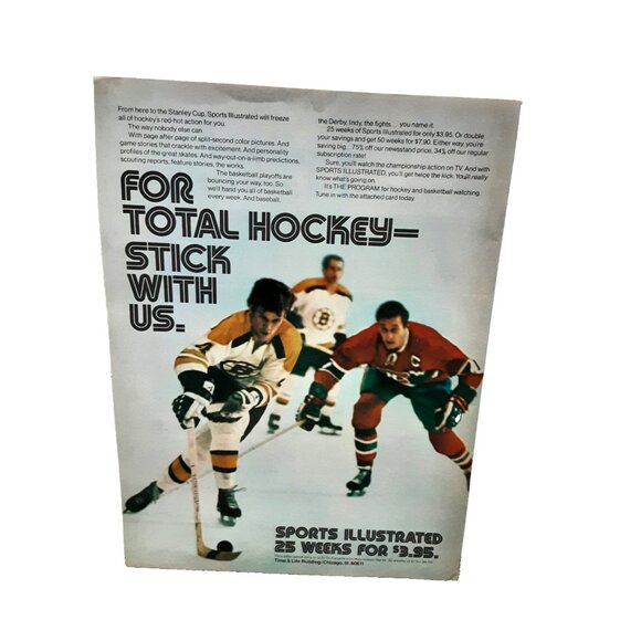 1973 SI Print Ad Hockey Action Photo Bobby Orr Boston vs Montreal Advertisement - Picture 1 of 1